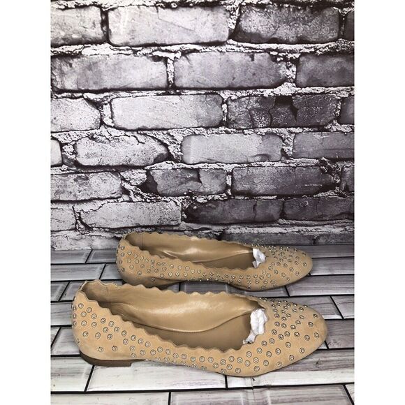 Chloe Beige Suede Leather Scalloped Studded Ballet Flats Women’s Sz 40EU/9.5M US - Picture 11 of 16